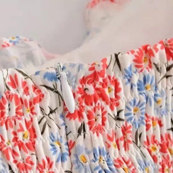 Long Floral Midi Dress by Manu Reformation Nikita Shelby White Blue Red Ruffle 2 - Picture 12 of 16